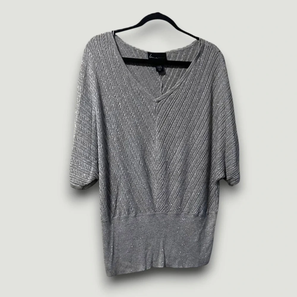 Lane Bryant‎ Womens Sweater Gray SIlver 14/16 Metallic Glam Futurism Casual